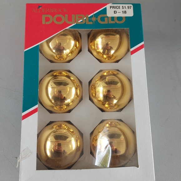 VTG Alderbrook Noma Doubl-Glo Gold Glass Christmas Ornaments Balls Set Of 6 GUC - Picture 1 of 5